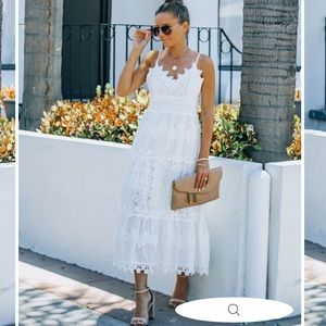 VICI White Devoted Cotton Lace Eyelet Midi Dress